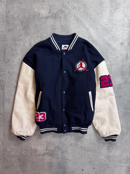 Nike Jordans 'Why Fly' Patch Embellished Black Fleece Lined White Leather Sleeve Varsity