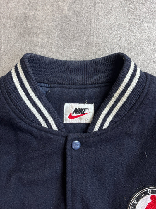 Nike Jordans 'Why Fly' Patch Embellished Black Fleece Lined White Leather Sleeve Varsity