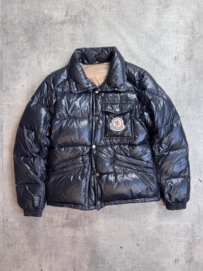 Moncler Black Poly Logo Patch Feather Down Puffer Jacket