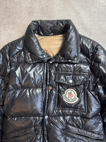 Moncler Black Poly Logo Patch Feather Down Puffer Jacket