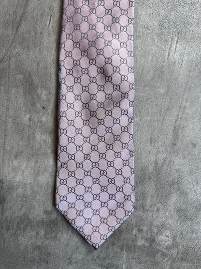 Gucci Pink GG Monogram Print Silk Tie