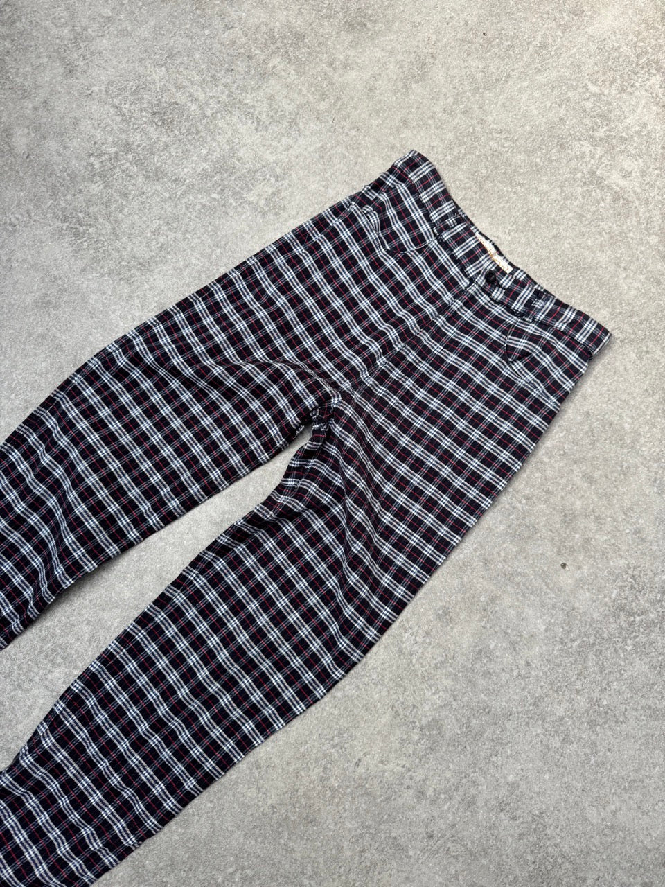 Burberry Navy Micro Nova Check Highwaisted Trousers SC: 5782