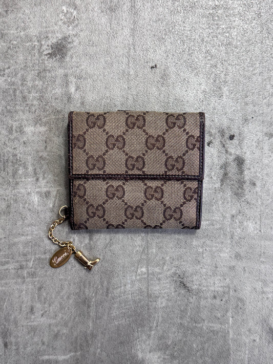 Gucci GG Gold Boot Charm Beige Monogram Canvas Purse