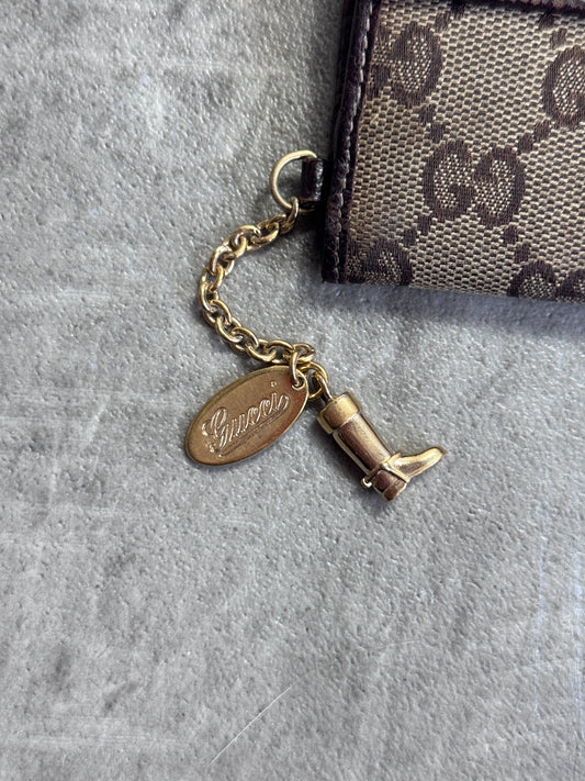 Gucci GG Gold Boot Charm Beige Monogram Canvas Purse
