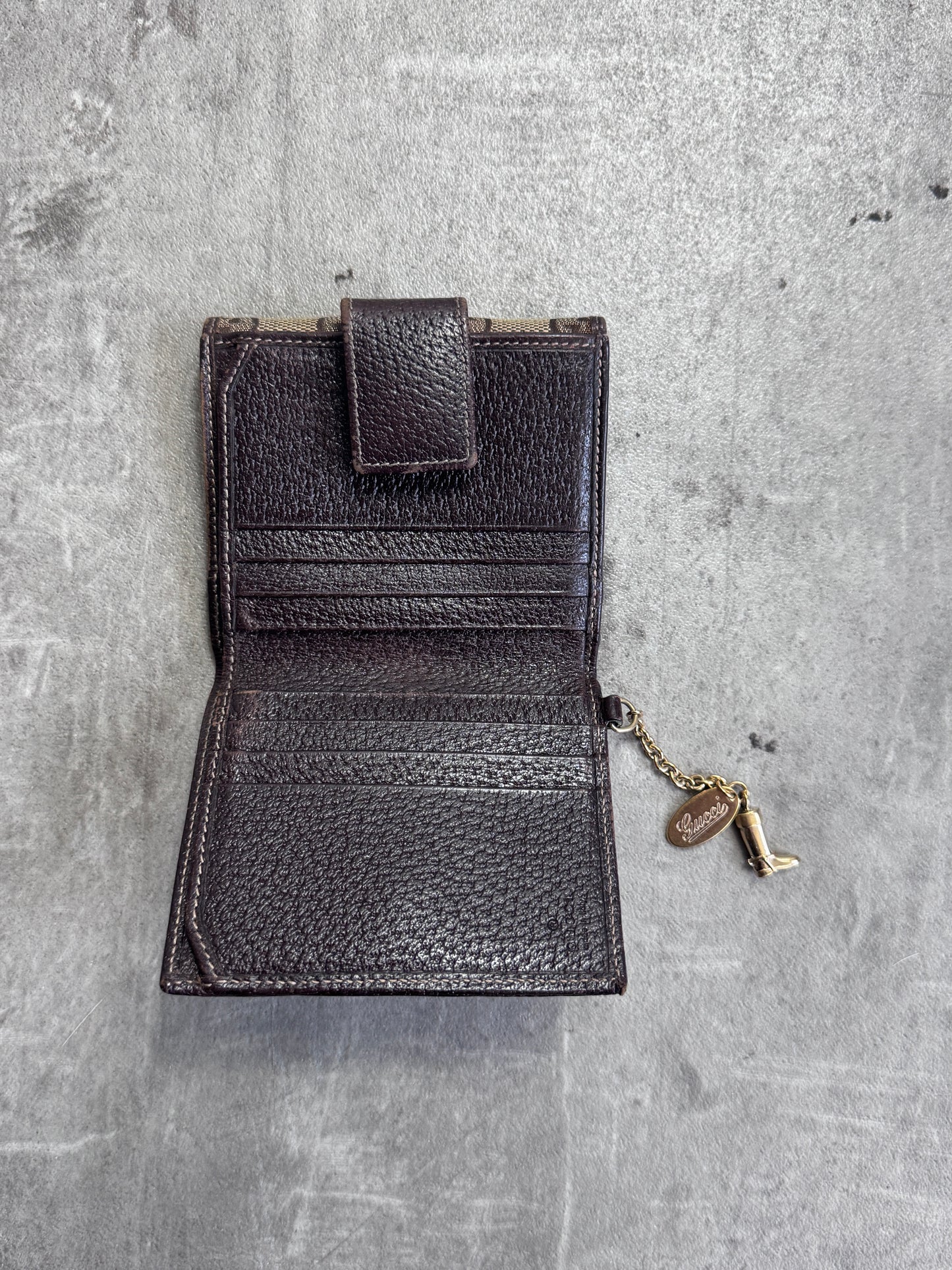 Gucci GG Gold Boot Charm Beige Monogram Canvas Purse