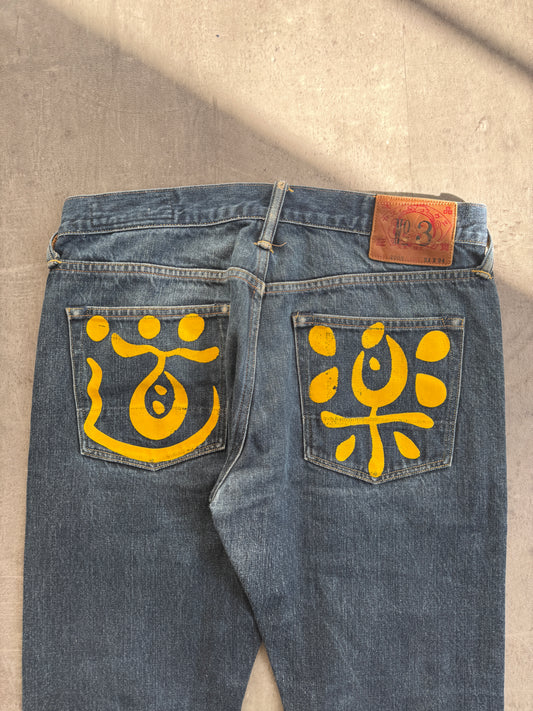 Evisu Lot. 2008 Yellow Graphic Dark Wash Jeans