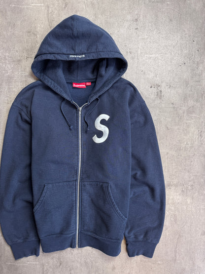 Supreme S Embroidered Logo Full Zip Navy Cotton Hoodie