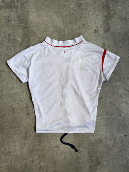 VT Rework: England White Asymmetric Lace Front Tee