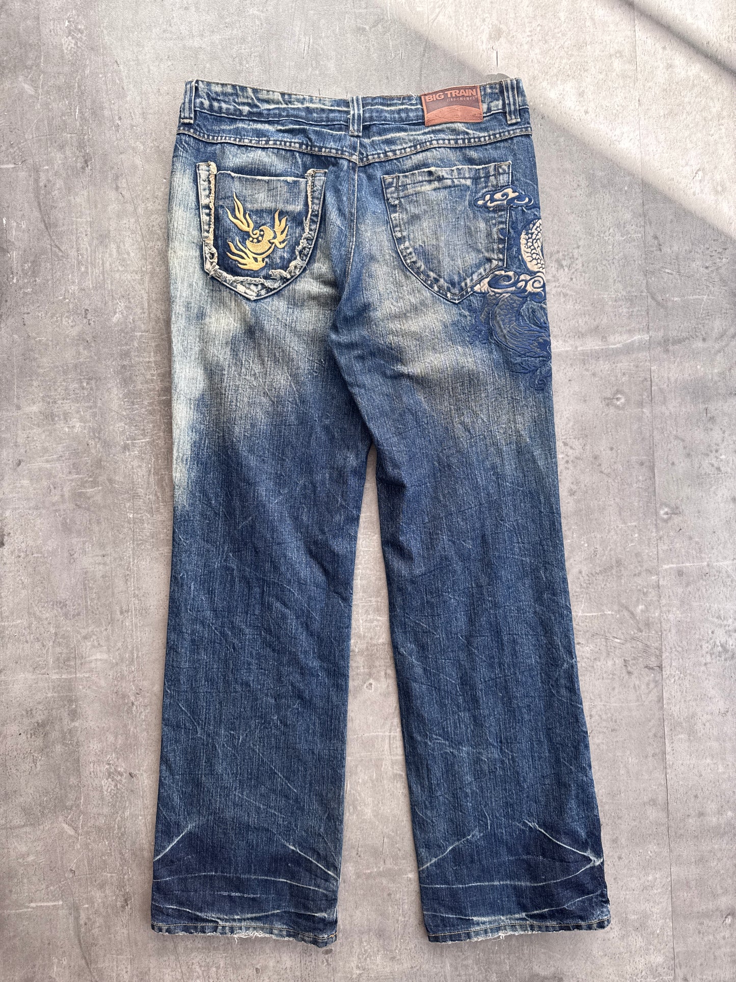 Big Train Dragon Embroidered Acid Wash Jeans