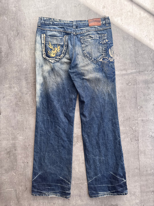 Big Train Dragon Embroidered Acid Wash Jeans