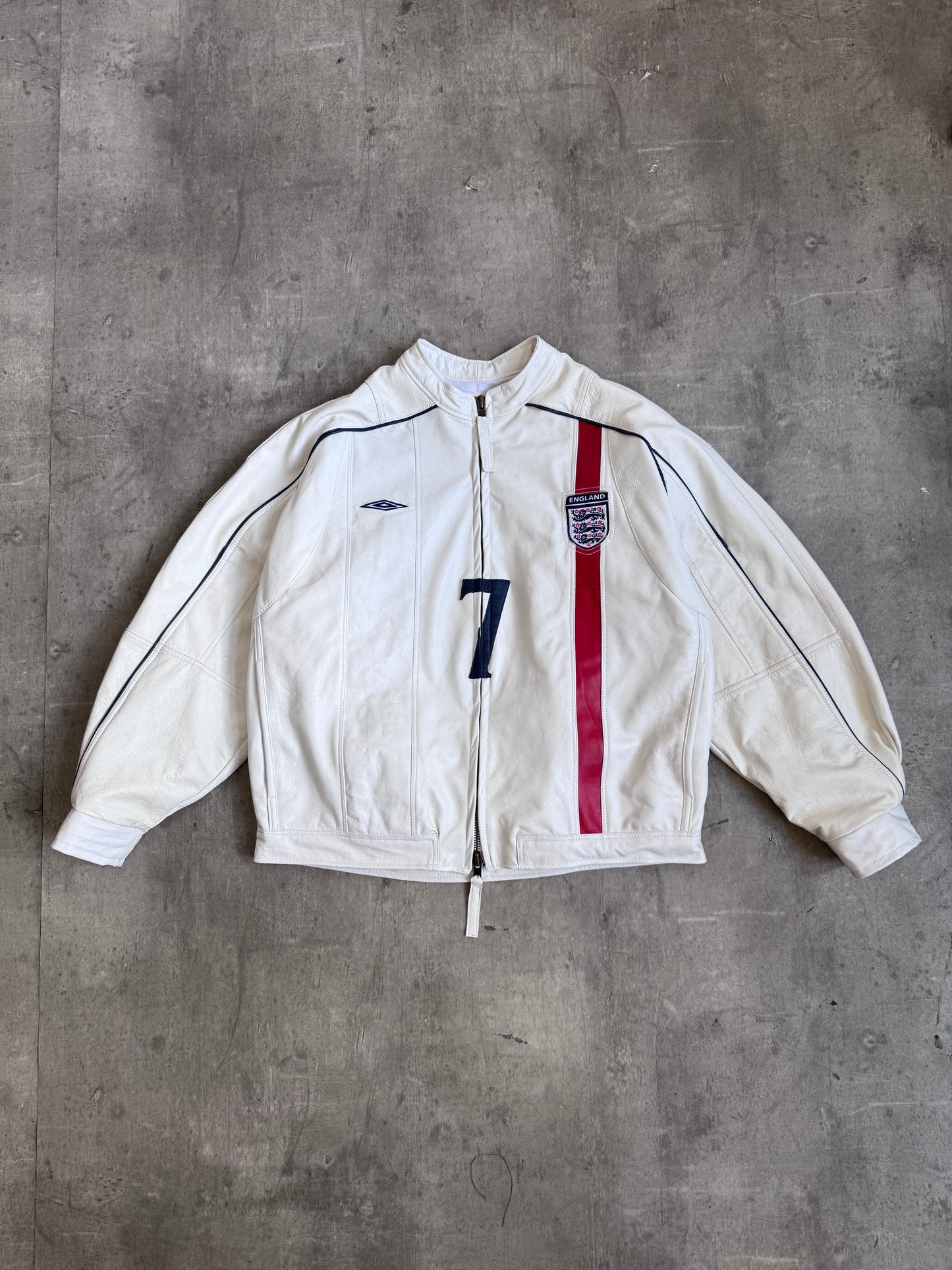 VT Rework: England "7" White Leather Moto Jacket