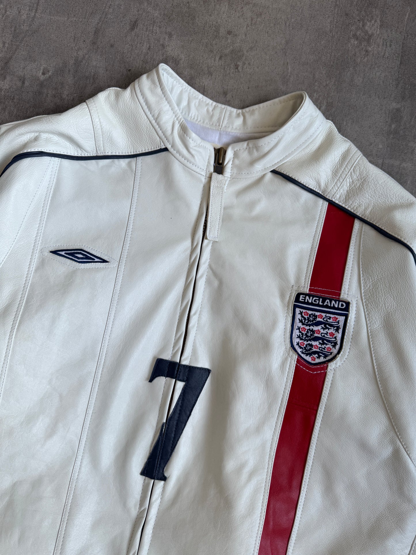 VT Rework: England "7" White Leather Moto Jacket