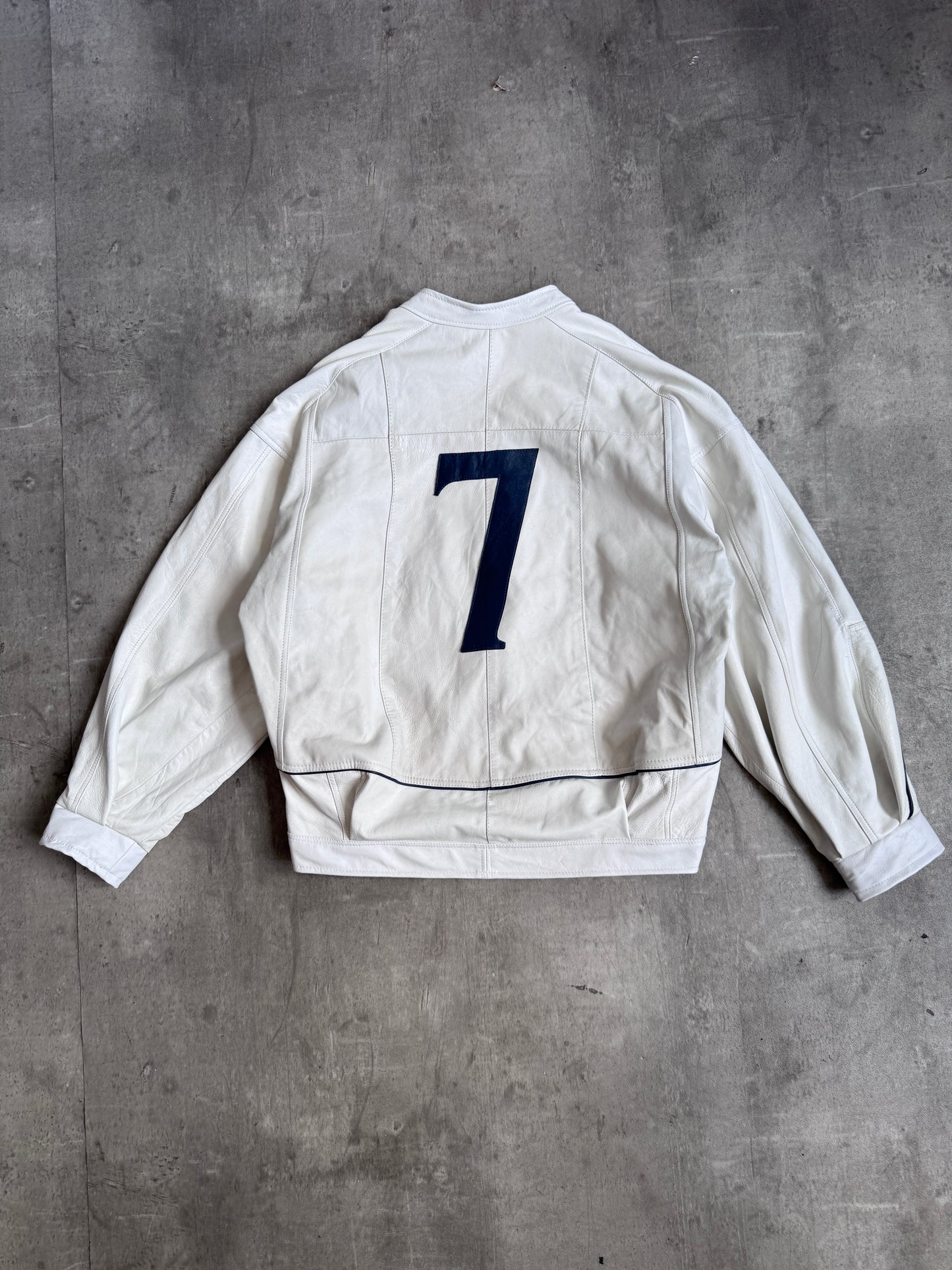 VT Rework: England "7" White Leather Moto Jacket
