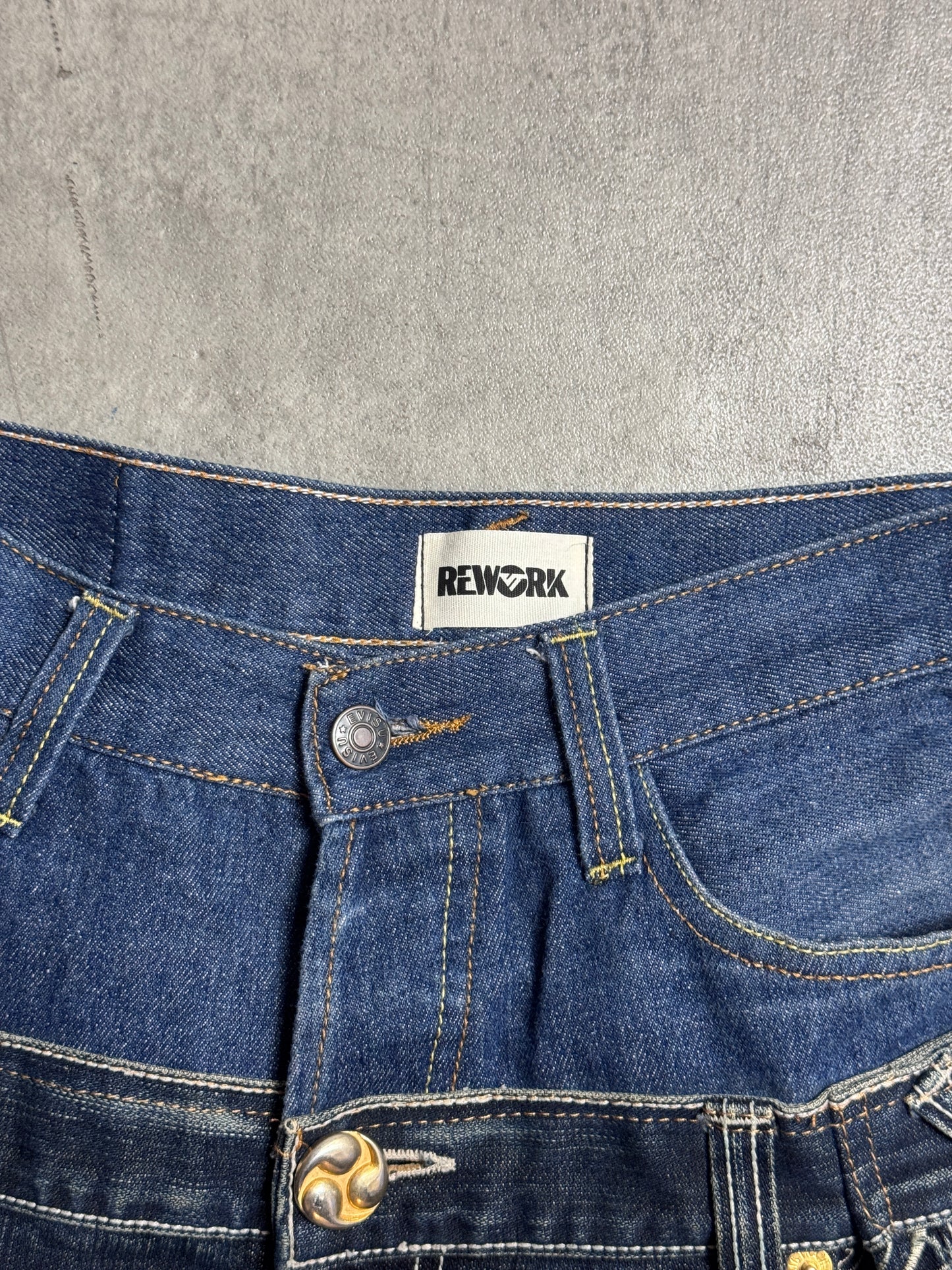 VT Rework: Big Train Gold Embellished Double Waist Rework Jeans