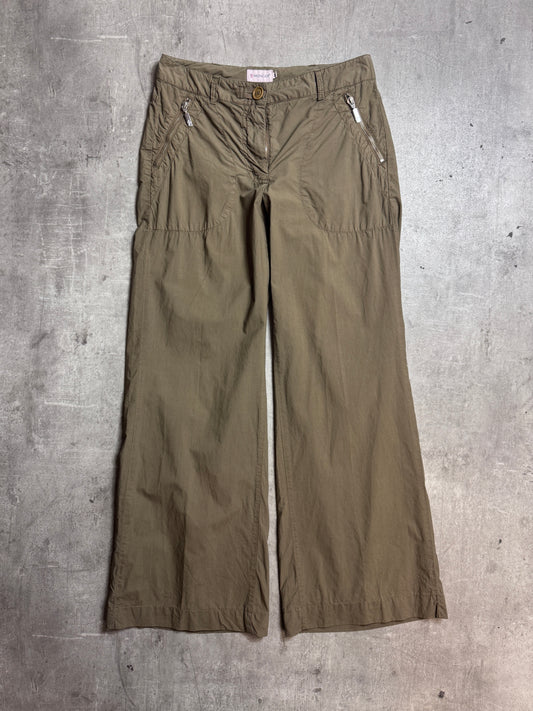 Moncler Khaki Low Waist Cotton Wide Leg Cargos
