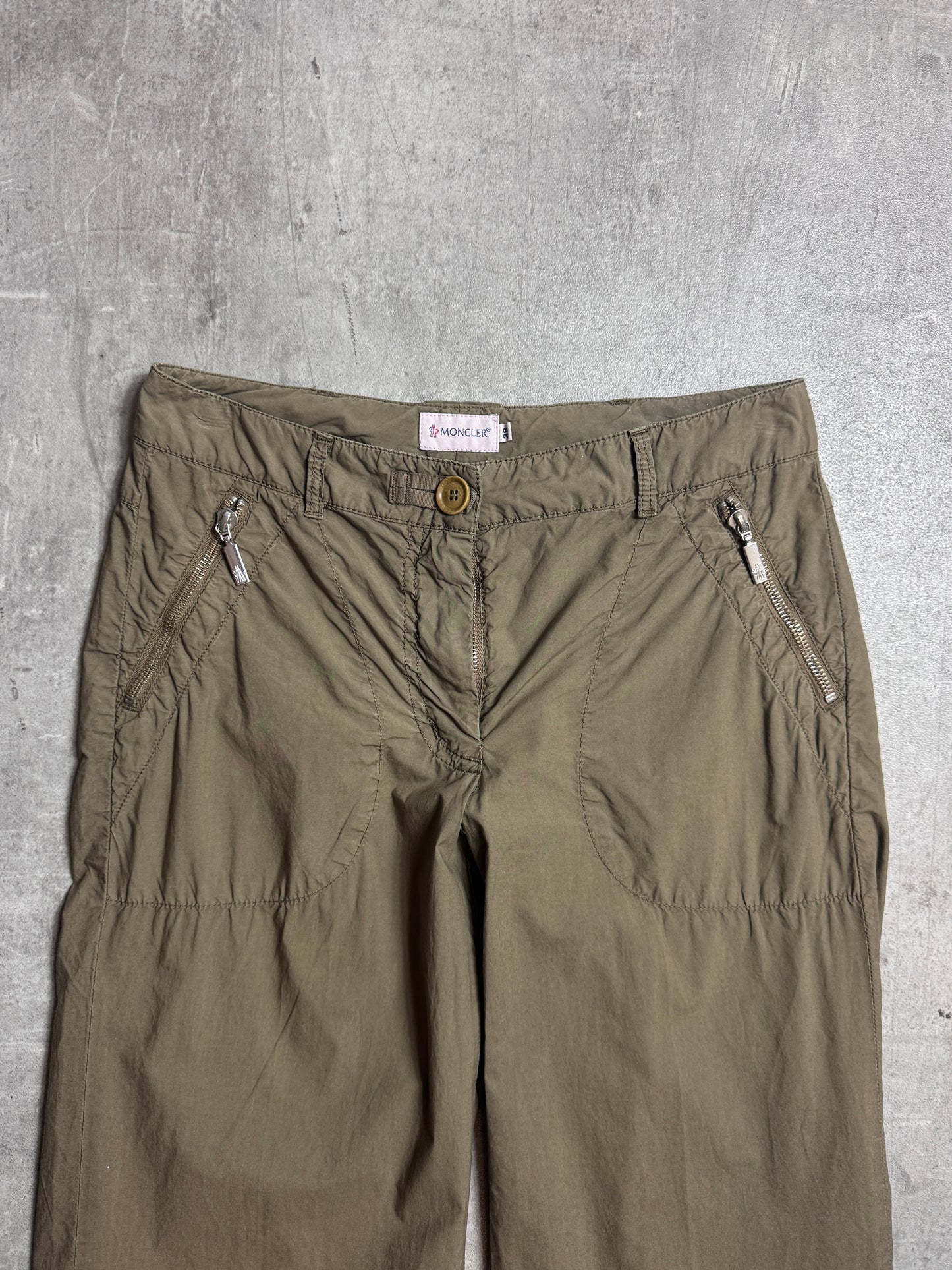Moncler Khaki Low Waist Cotton Wide Leg Cargos