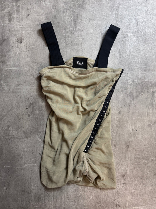 D&G Sage Green Draped Cotton Hook Fasten Tank Top