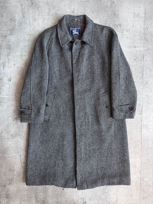 Burberry Grey Herringbone Tweed Overcoat