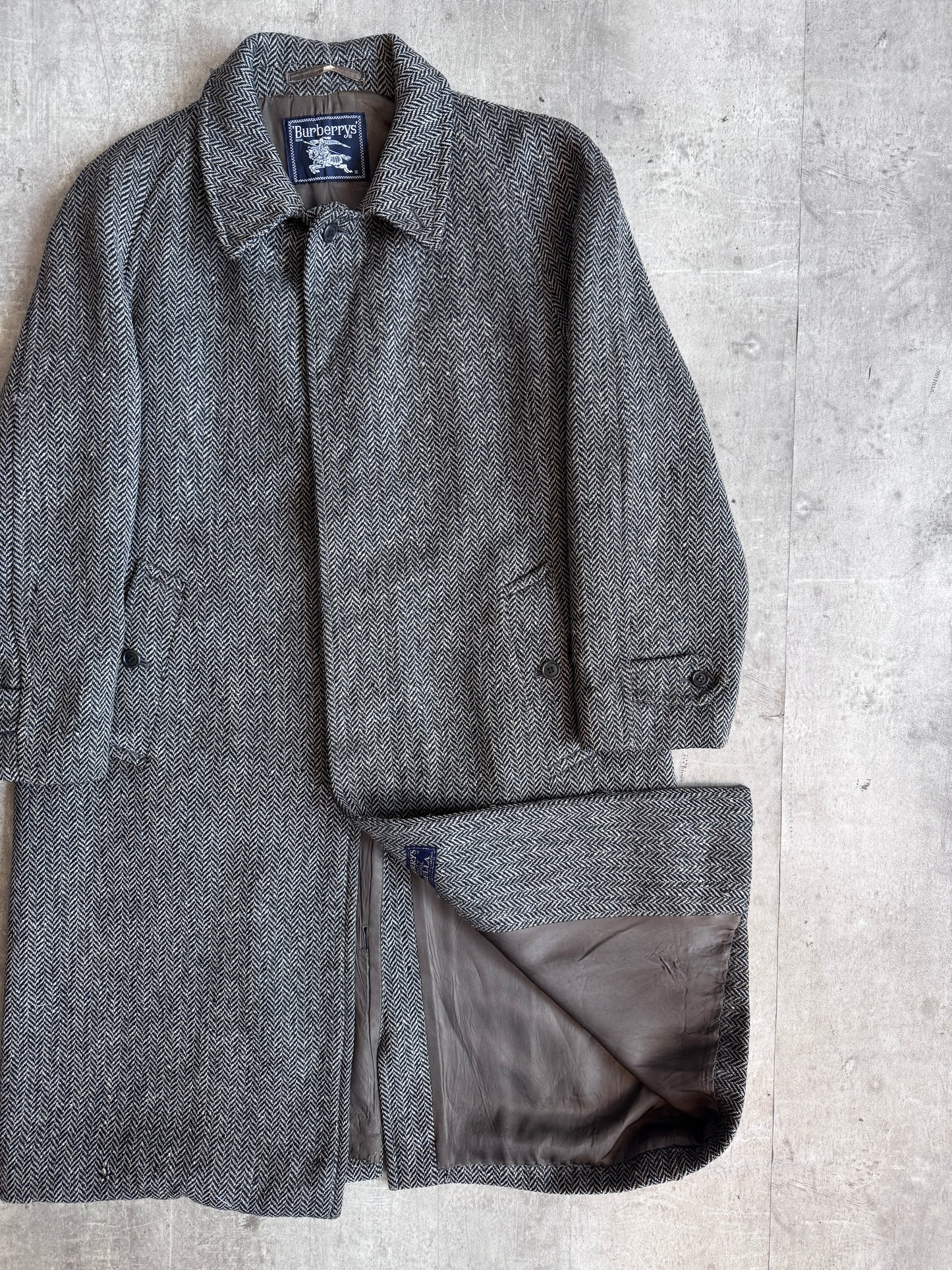 Burberry Grey Herringbone Tweed Overcoat