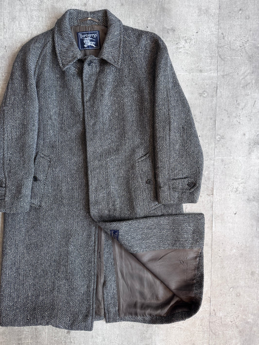 Burberry Grey Herringbone Tweed Overcoat