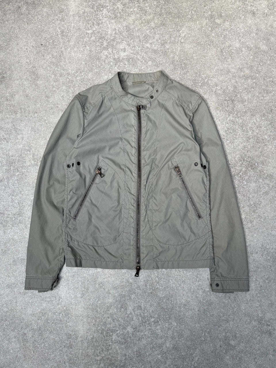 2003 Prada Grey Gommet Detail Nylon Biker Jacket