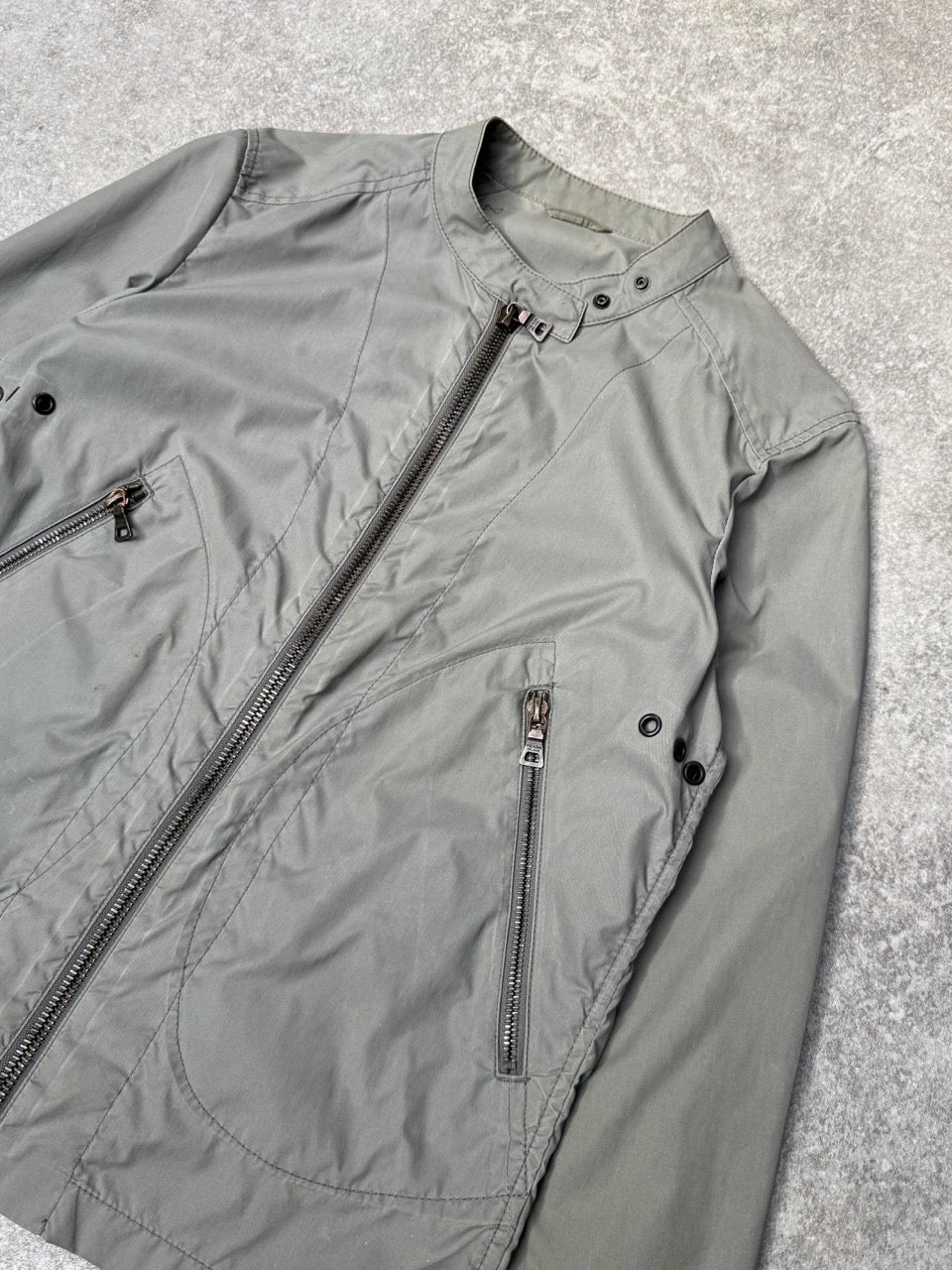 2003 Prada Grey Gommet Detail Nylon Biker Jacket
