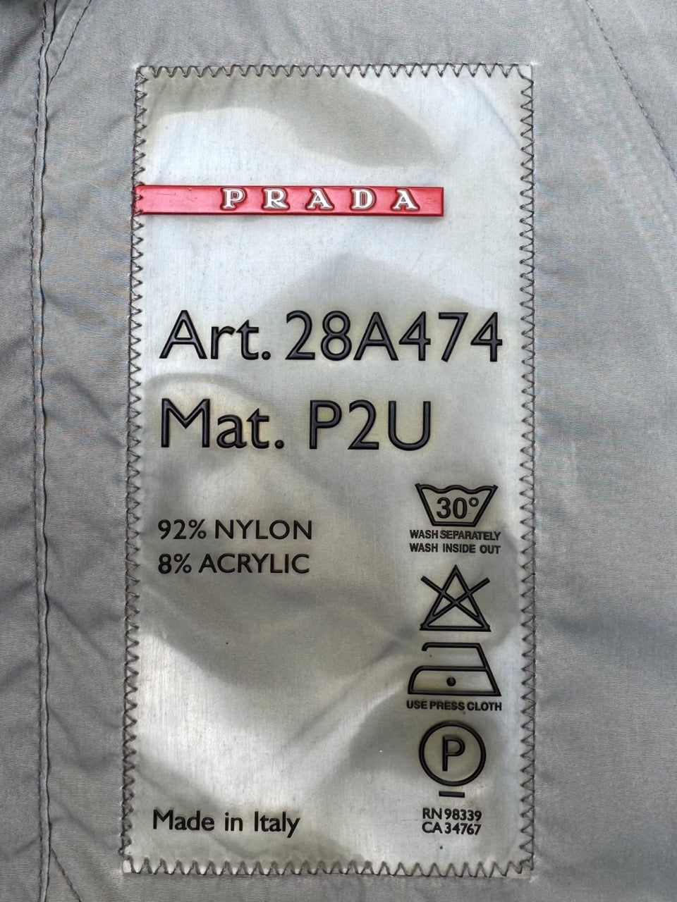 2003 Prada Grey Gommet Detail Nylon Biker Jacket