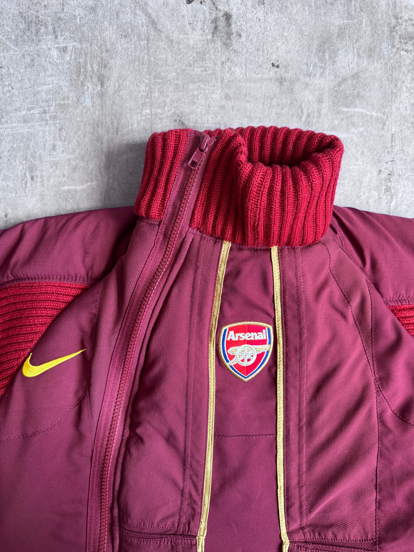 VT Rework: Arsenal Rib Knit Detail Asymmetric Cropped Bomber