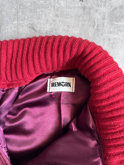 VT Rework: Arsenal Rib Knit Detail Asymmetric Cropped Bomber