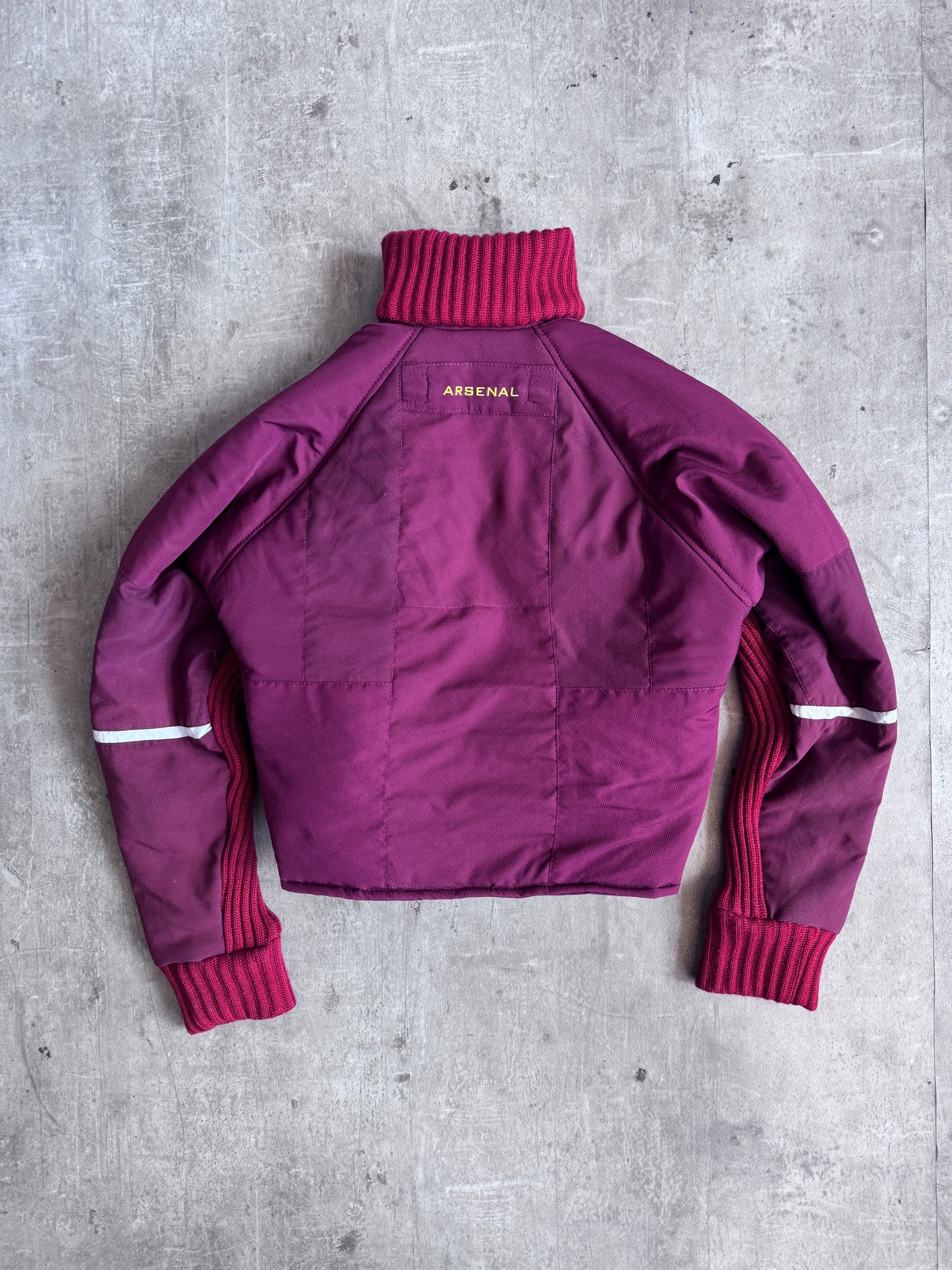 VT Rework: Arsenal Rib Knit Detail Asymmetric Cropped Bomber