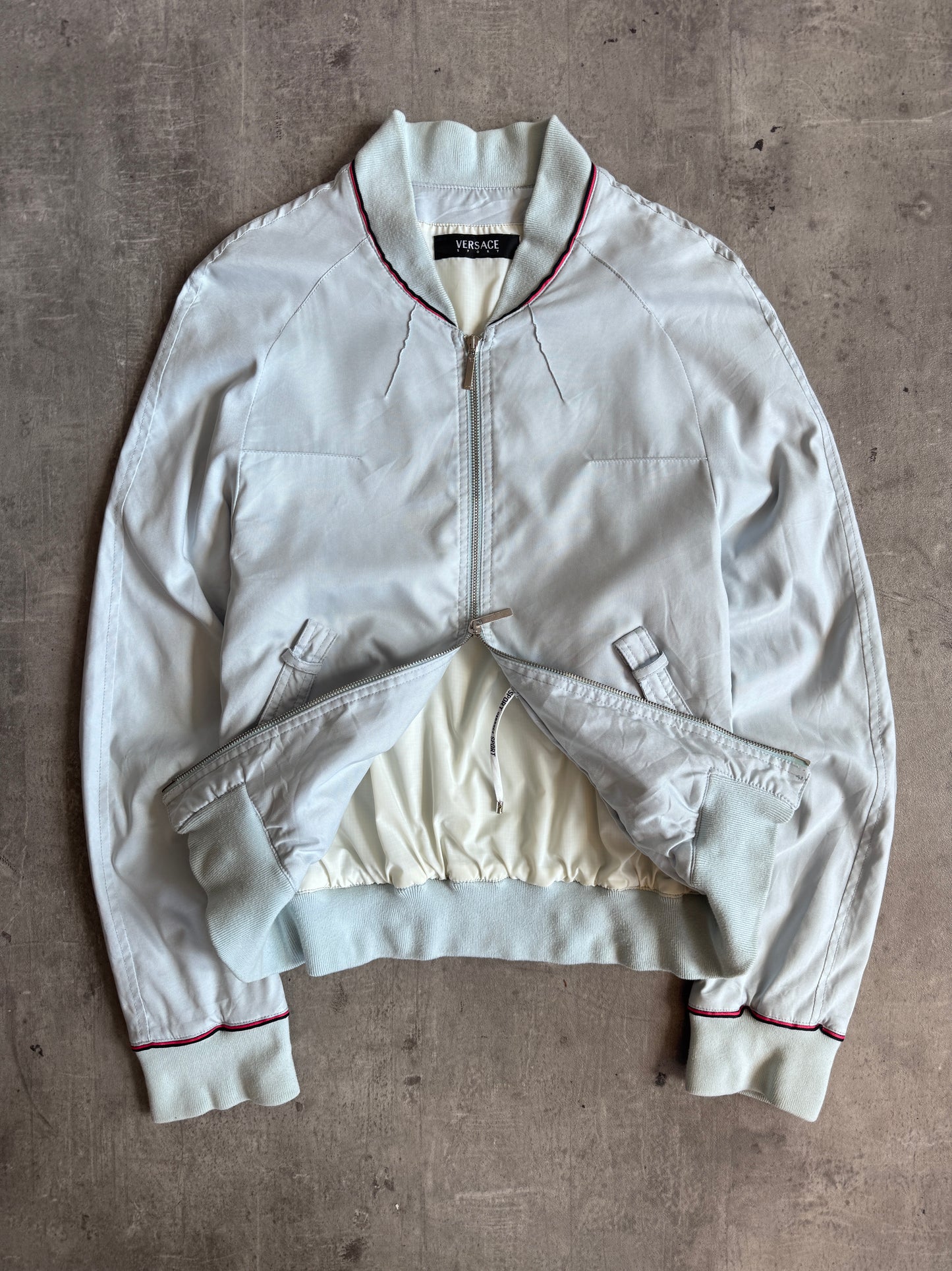 Versace Sport Light Blue Dual Zipper Red Stripe Detailed Bomber Jacket