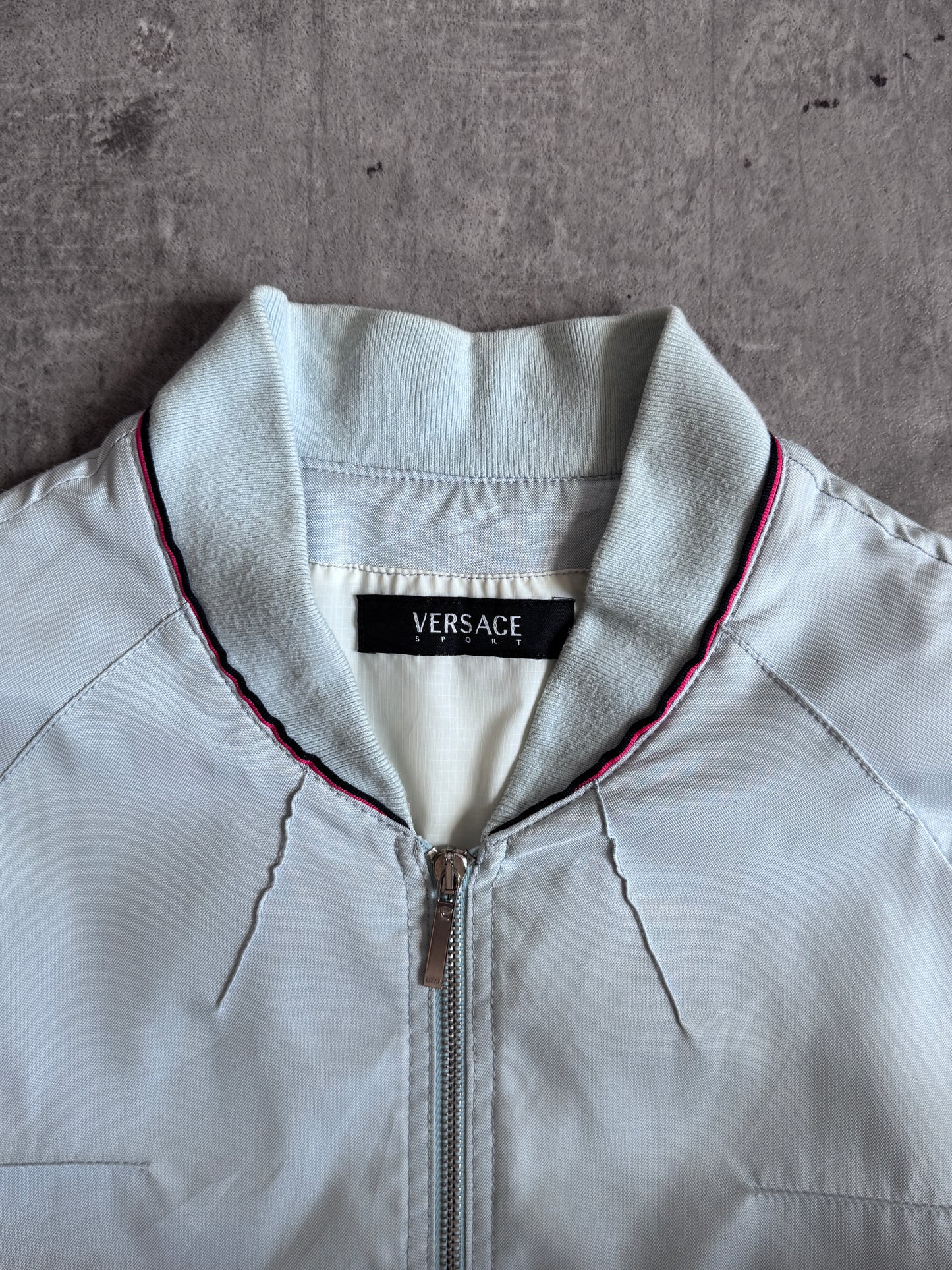 Versace Sport Light Blue Dual Zipper Red Stripe Detailed Bomber Jacket