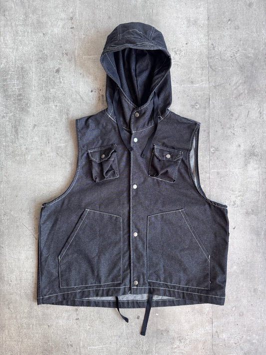 Farmers Market Black Denim Multipocket Cap HoodIndustrial Vest