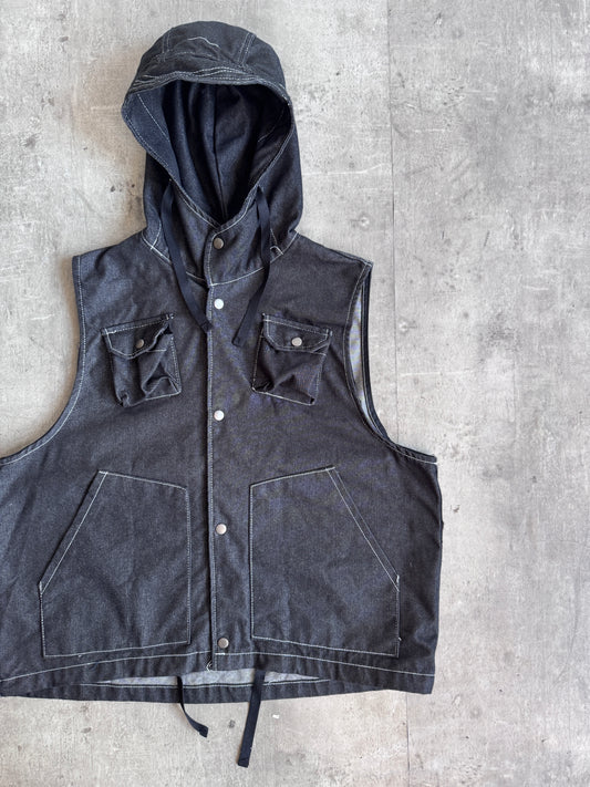 Farmers Market Black Denim Multipocket Cap HoodIndustrial Vest