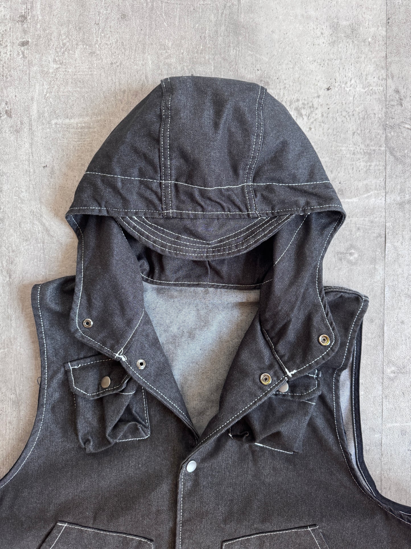 Farmers Market Black Denim Multipocket Cap HoodIndustrial Vest