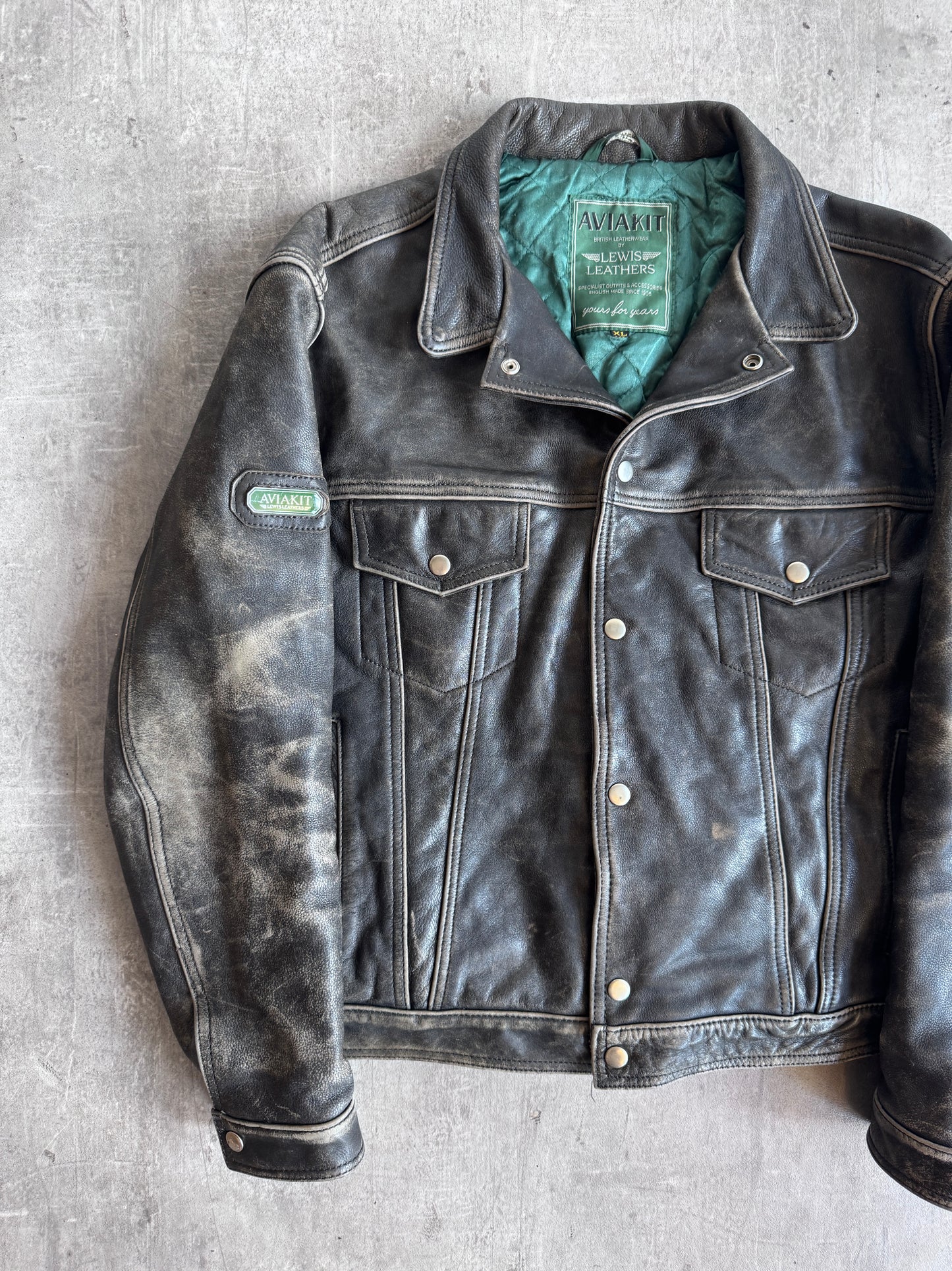 Lewis Leathers Aviakit Distressed Brown Trucker Jacket