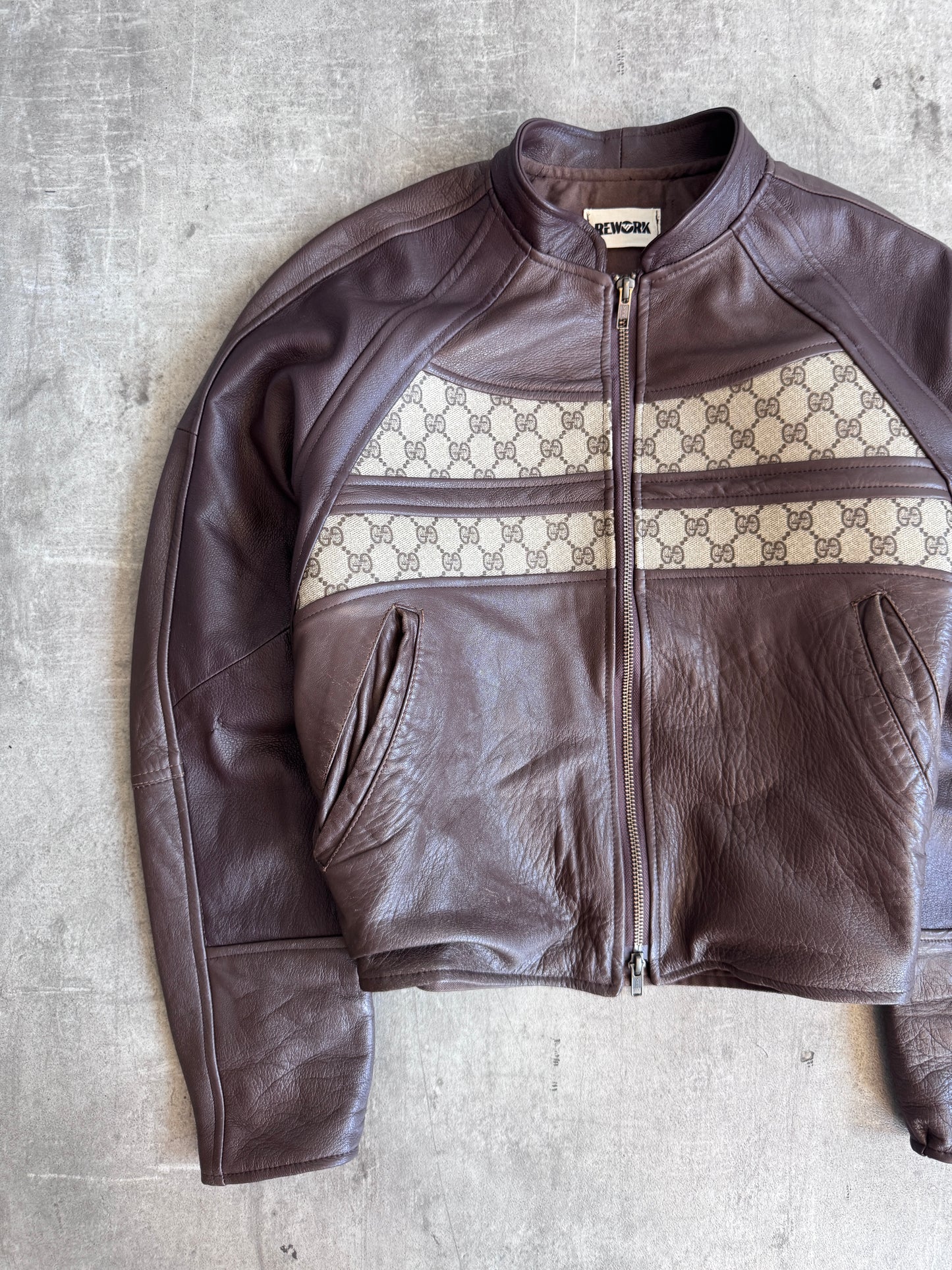 VT Rework: Gucci GG Monogram Brown Leather Cropped Jacket