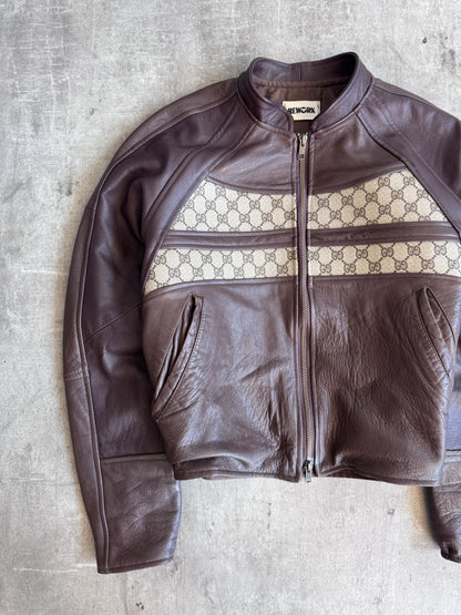 VT Rework: Gucci GG Monogram Brown Leather Cropped Jacket