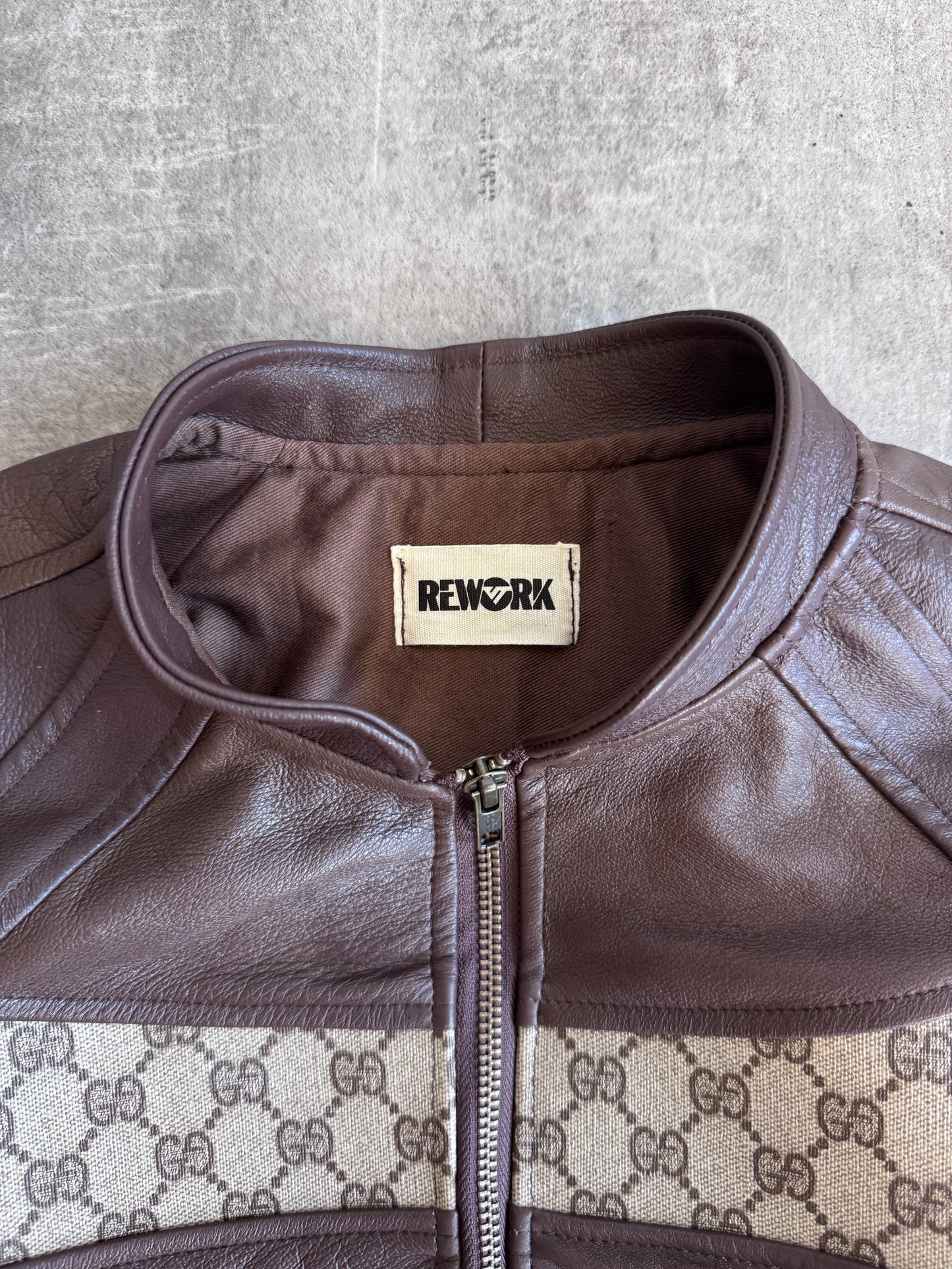 VT Rework: Gucci GG Monogram Brown Leather Cropped Jacket