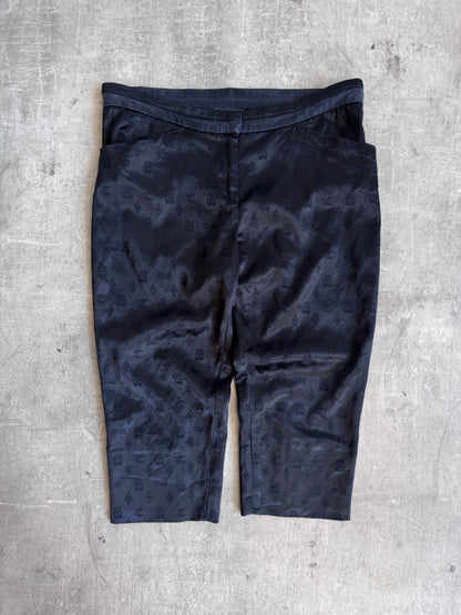 2000's Cavalli Black Satin Monogram Print Capris