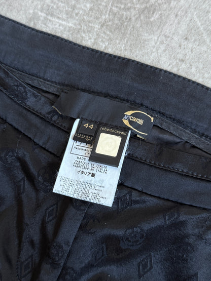 2000's Cavalli Black Satin Monogram Print Capris