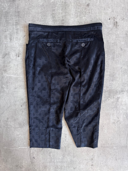 2000's Cavalli Black Satin Monogram Print Capris