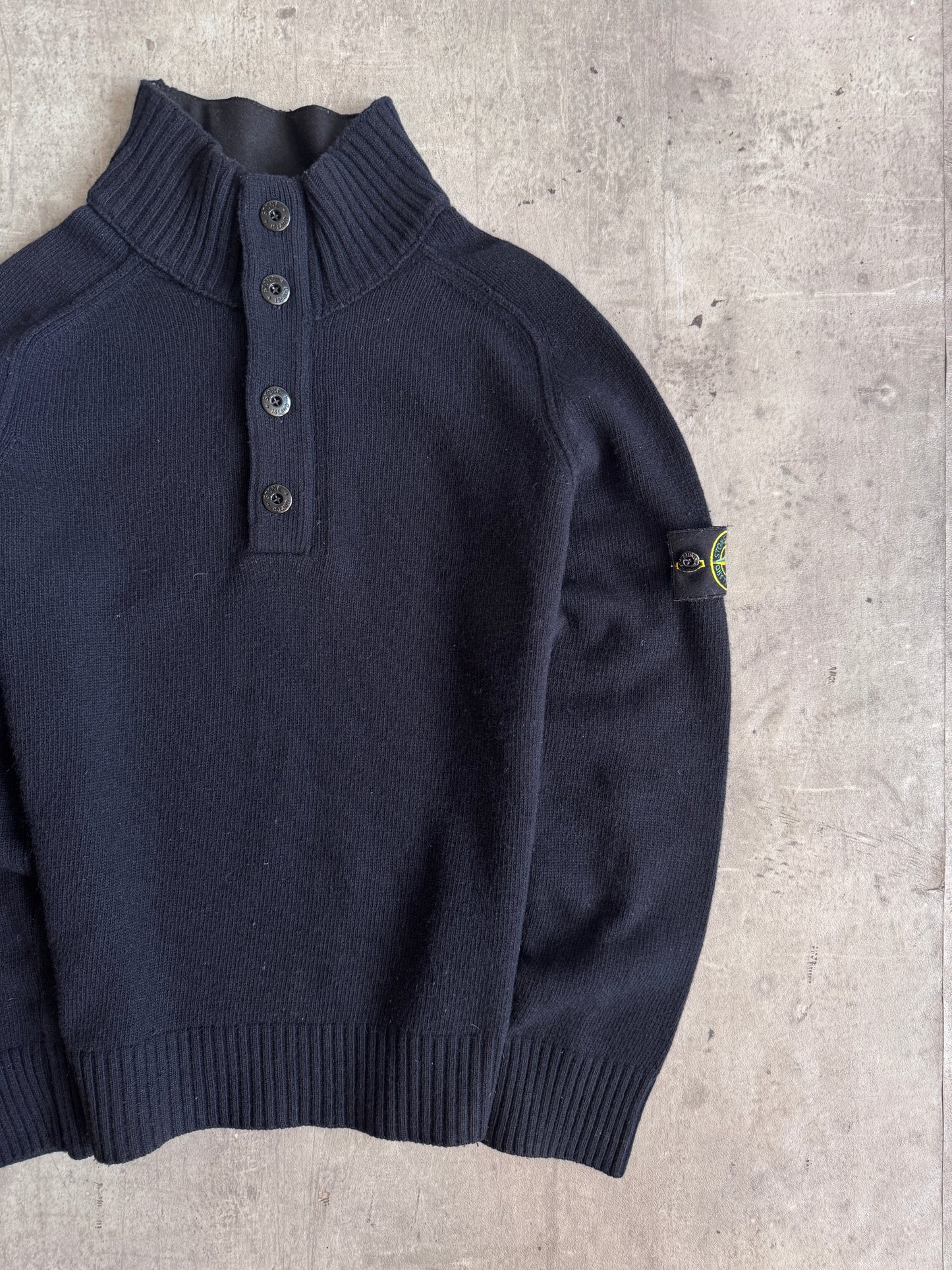 A/W 2006 Stone Island Navy Knit Quarter Zip Button Up Turtleneck