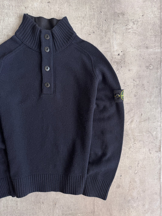 A/W 2006 Stone Island Navy Knit Quarter Zip Button Up Turtleneck