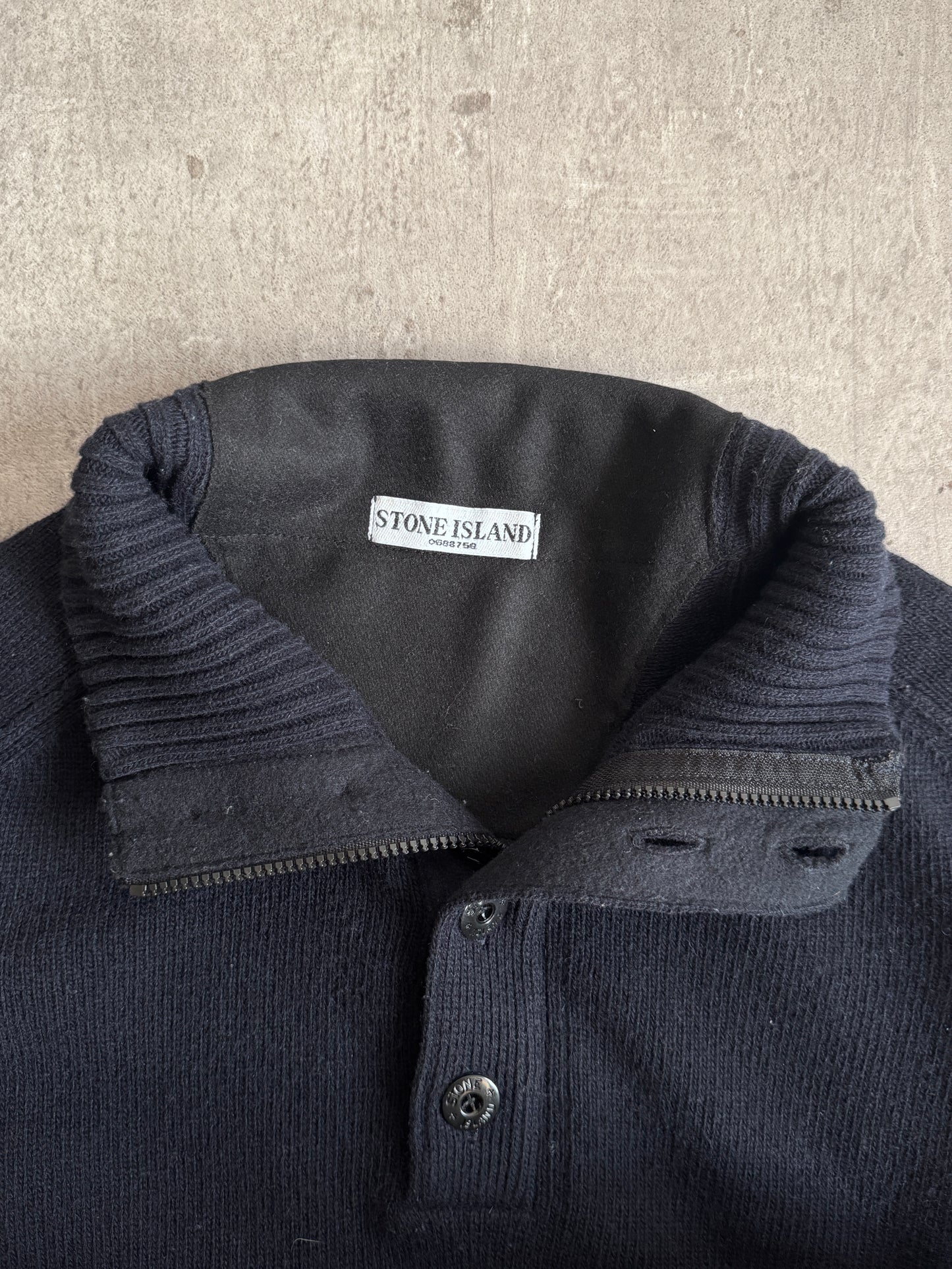 A/W 2006 Stone Island Navy Knit Quarter Zip Button Up Turtleneck