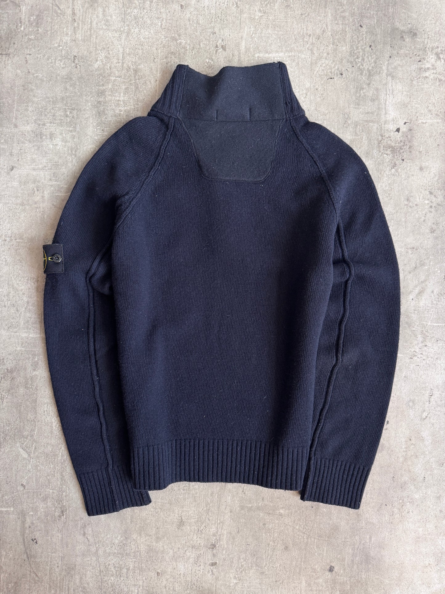 A/W 2006 Stone Island Navy Knit Quarter Zip Button Up Turtleneck