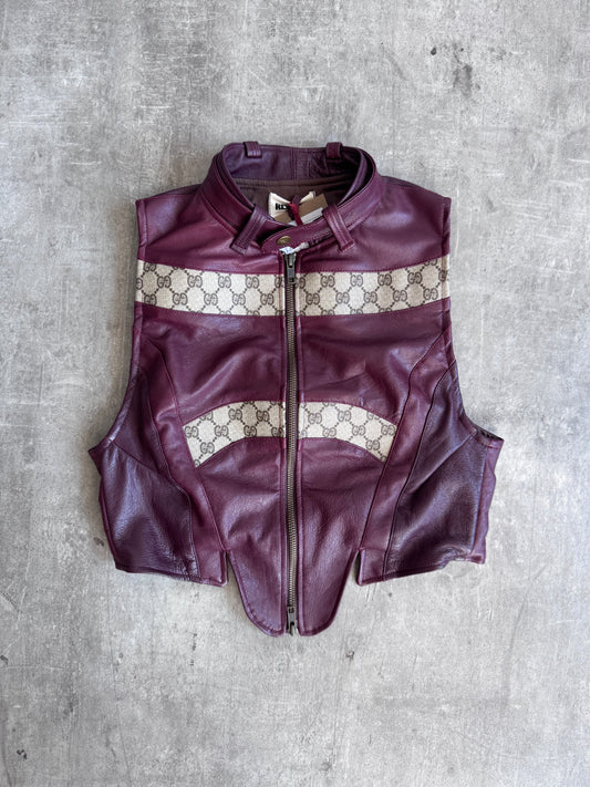 VT Rework: Gucci GG Monogram Burgundy Leather Racing Vest