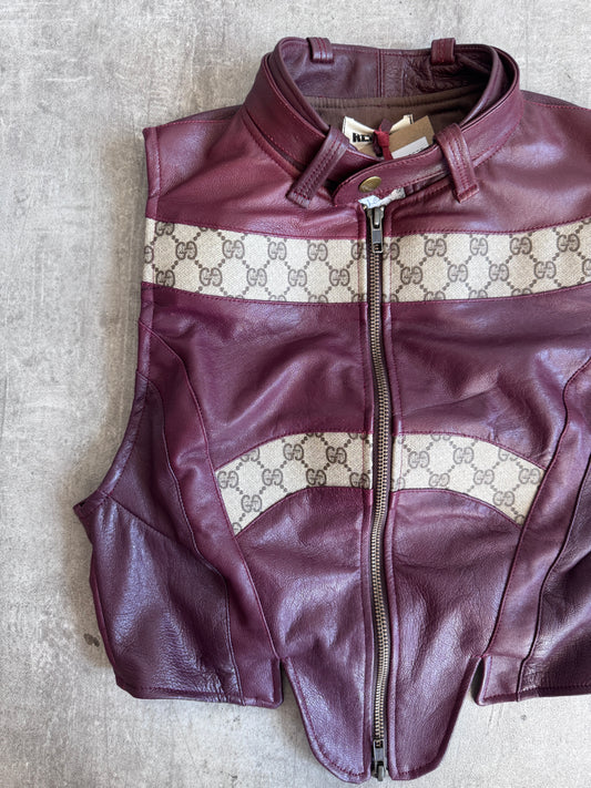 VT Rework: Gucci GG Monogram Burgundy Leather Racing Vest
