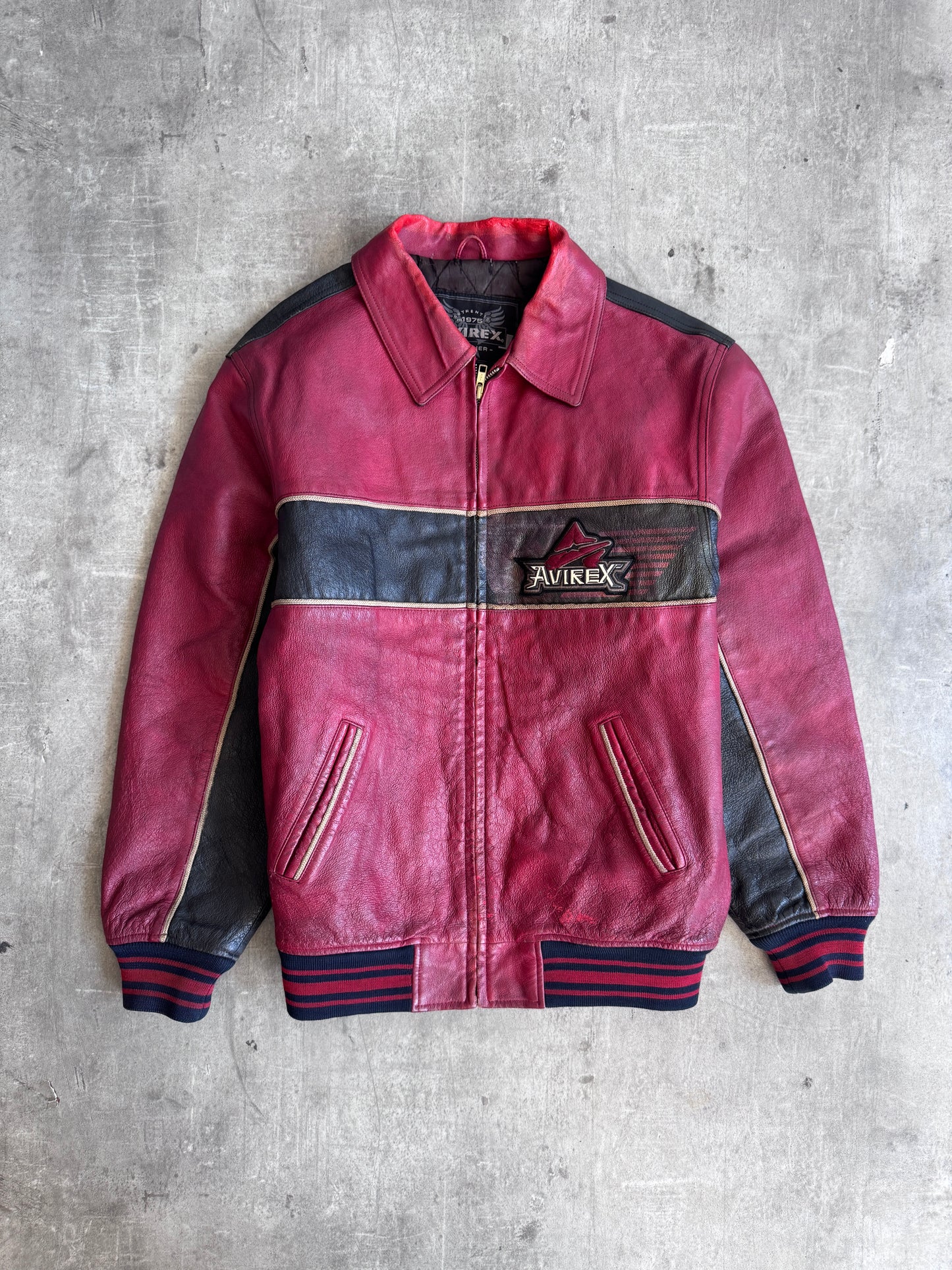 2000's Avirex 'Ice Tiger' Colourblock Leather Varsity Jacket
