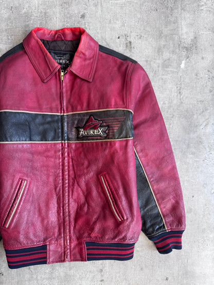 2000's Avirex 'Ice Tiger' Colourblock Leather Varsity Jacket